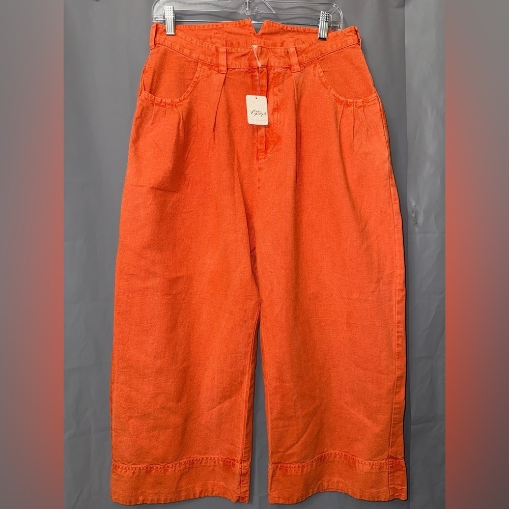 NWT Free People Sweet Talk Chino Pants Red Mango Wide Leg Linen Size 0